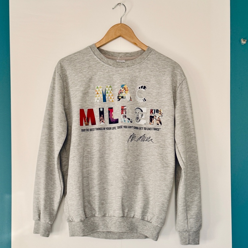 Mac Miller Gray Graphic Crewneck Sweater